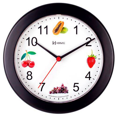 Relógio Parede 21cm Silencioso Cozinha Preto Herweg 660070S
