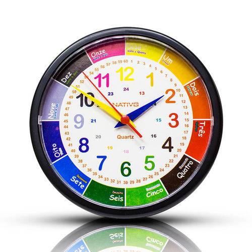Relógio Parede Educativo Redondo Nativo 23cm Quartz