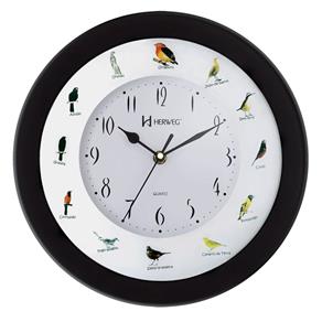 Relógio Parede Preto Canto de Pássaros Brasileiros Herweg