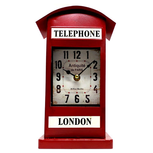 Relógio Retrô de Metal - Cabine Telefônica de Londres