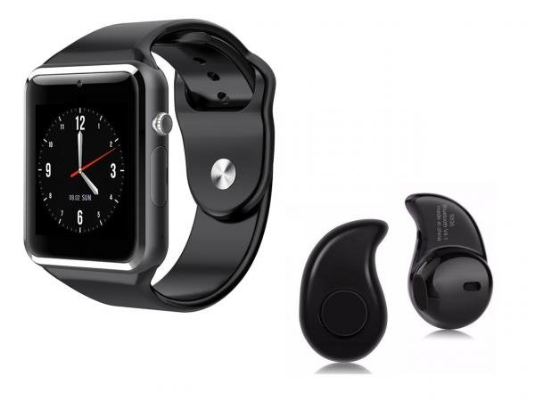 Relógio Smartwatch A1 Inteligente Gear Chip Celular Touch + Mini Fone de Ouvido Bluetooth S530 Preto - Lx