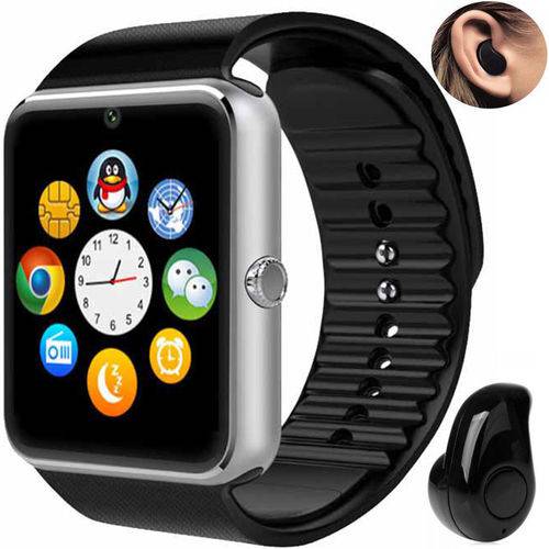 Relógio Smartwatch Gt08 Inteligente Gear Chip Celular Touch + Mini Fone de Ouvido Bluetooth - Prata