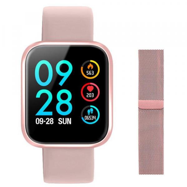 Relógio Smartwatch P70 Monitor Cardíaco Pressão Arterial Sono Passos Android Ios ROSA
