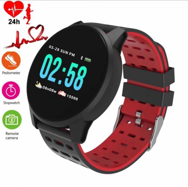 Relógio Smartwatch W1 Monitor Cardíaco Pressão Arterial Sono Passos Android IOs Vermelho - Gold Imports