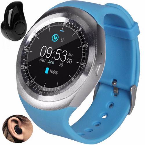Relógio Smartwatch Y1 Inteligente Gear Chip Celular Touch + Mini Fone de Ouvido Bluetooth