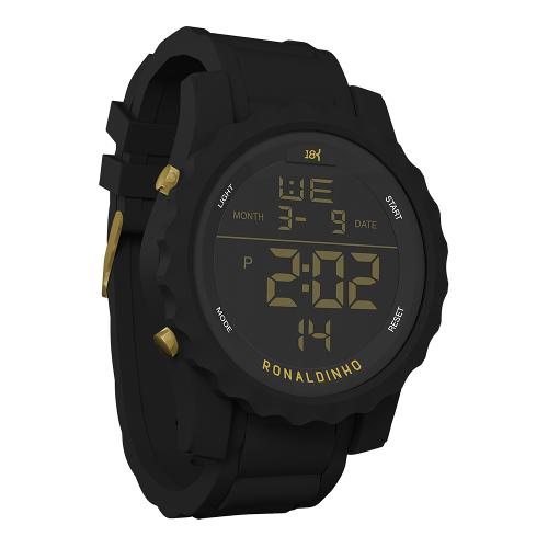 Tudo sobre 'Relogio Unissex Digital Pulseira Silicone Preto Caixa 5cm - 18k Ronaldinho Carbon'