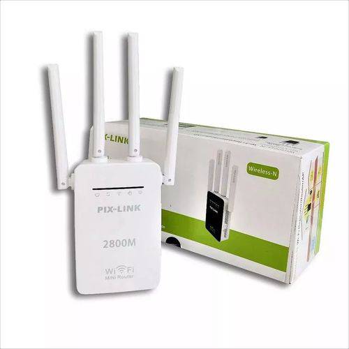 Repetidor Roteador Amplifica Wifi 4 Antenas 2800m Pixlink Sinal na Casa Toda Tomada
