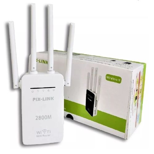 Repetidor Roteador Amplifica Wifi 4 Antenas 2800m Pixlink Sinal na Casa Toda Tomada