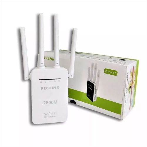 Repetidor Roteador Amplifica Wifi 4 Antenas 2800m Pixlink Sinal na Casa Toda Tomada