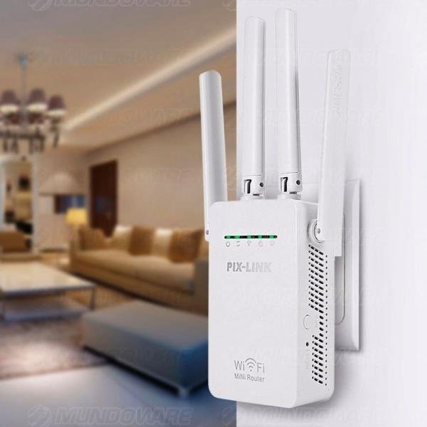 Repetidor Wireless 4 Antenas Externas 300Mbps Wi-Fi AP de Parede Branco Pix-Link LV-WR09