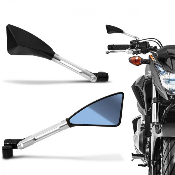 Retrovisor Moto Esportivo Similar Rizoma Tomok Prata Todo Aluminio Par - St