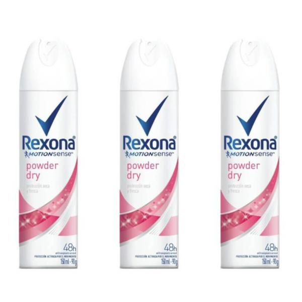 Rexona Powder Dry Desodorante Aerosol Feminino 90g (Kit C/03)