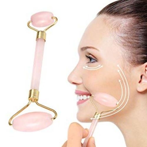 Tudo sobre 'Rolo Pedra Quartzo Rosa Massagem Facial Anti Ruga Gua Sha'