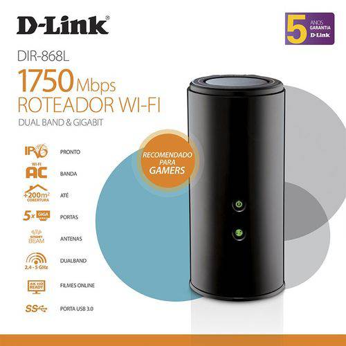 Roteador D-Link Dir-868L Torre Gigabit Dualband (2,4 & 5GHZ) 802.11AC