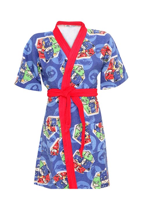 Roupão Lepper PJ Masks Kimono Aveludado Azul/Vermelho