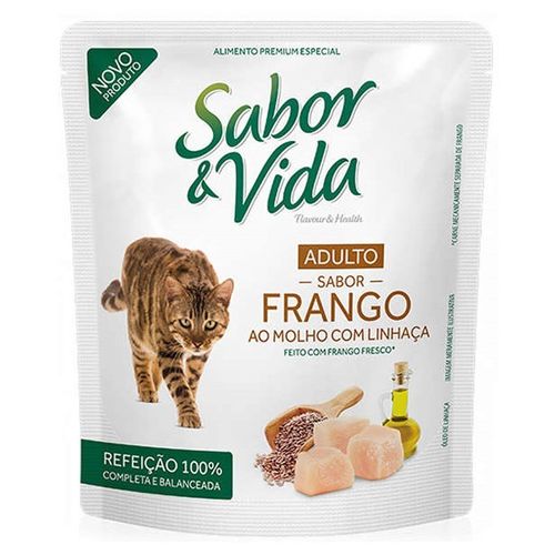 Sachê Sabor e Vida Frango Frango com Linhaça para Gatos Adultos 85g