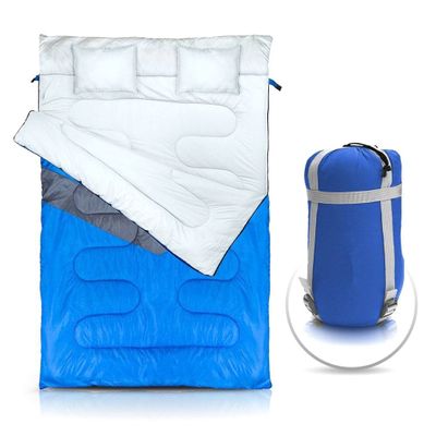 Saco de Dormir Duplo NTK para Casal de Temperaturas -5°C a 5°C com 2 Travesseiros Incorporados Kuple Azul