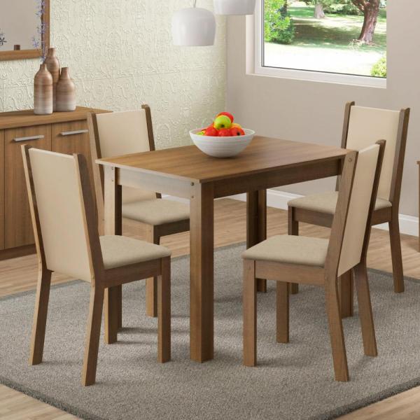 Sala de Jantar Cíntia Mesa com 4 Cadeiras Rústico/ Crema/ Pérola - Madesa