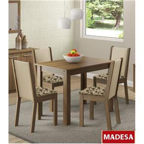 Sala de Jantar Madesa Ketlin Mesa de Madeira e 4 Cadeiras - Rustic/ Crema/ Bege-Marrom