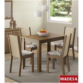 Sala de Jantar Madesa Ketlin Mesa de Madeira e 4 Cadeiras - Rustic/ Crema/ Hibiscos