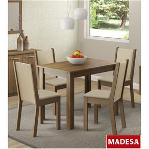 Sala de Jantar Madesa Ketlin Mesa de Madeira e 4 Cadeiras - Rustic/ Crema/ Pérola