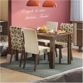 Sala de Jantar Melina + 4 Cadeiras - Madesa - Rústico/Tecido Saara/Tecido Floral