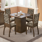 Sala de Jantar Mesa e 4 Cadeiras Madesa Joyce Rustic/Tecido Floral