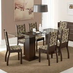 Sala de Jantar Mesa e 6 Cadeiras Madesa Marcela Tabaco/Tecido Floral