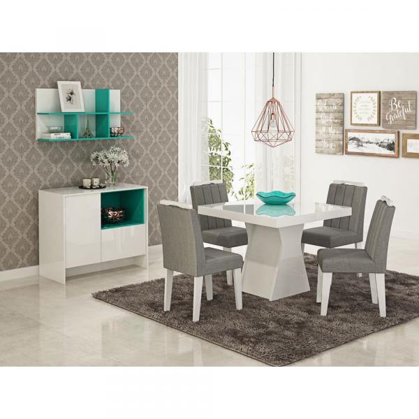Sala de Jantar Olivia 1000X1000 com 4 Cadeiras Elisa Branco e Platina - Cimol