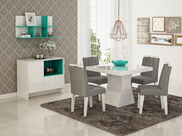 Sala de Jantar Olivia 100X100 com 4 Cadeiras Elisa Branco/Platina - Cimol