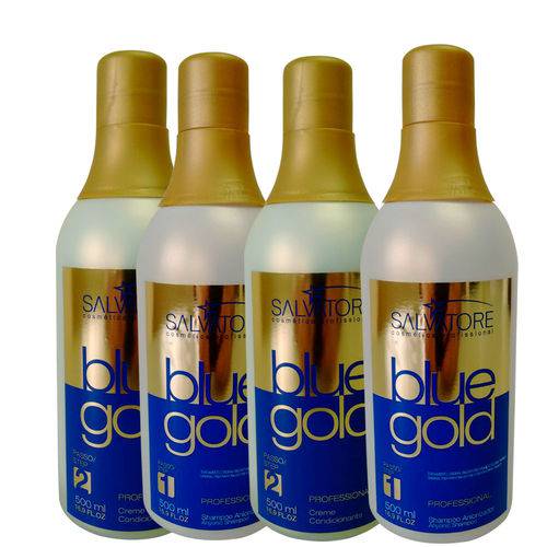 Tudo sobre 'Salvatore Escova Progressiva Blue Gold Sem Formol Combo Especial 2 Kits 500ml'