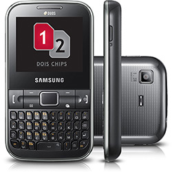 Samsung Ch@t C3222 Desbloqueado, Preto, Dual Chip, Câmera 1.3MP, MP3 Player, Rádio FM e Cartão de Memória 2GB