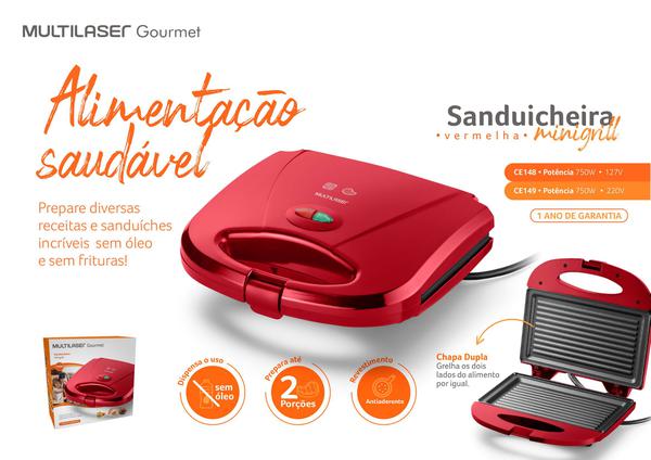 Sanduicheira e Minigrill Multilaser -Vermelha - CE148