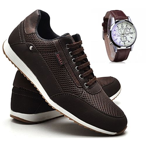 Sapatênis Sapato Casual com Relógio Juilli com Cadarço Masculino 1100 Cafe
