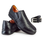 Sapato Conforto + Cinto em Couro Preto Enviamix Masculino