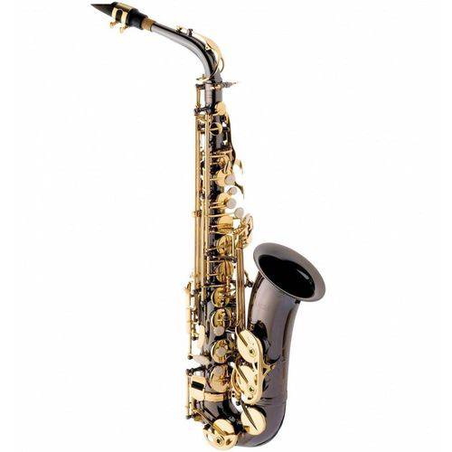 Saxofone Alto Eagle Sa500 Bg Preto Onix com Chaves Laqueadas em Mib com Case Luxo