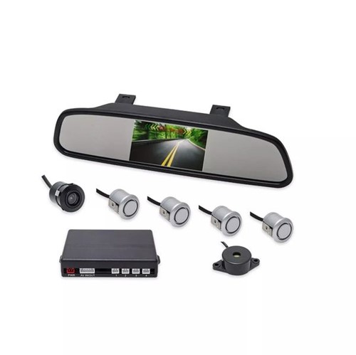 Tudo sobre 'Sensor de Estacionamento 4 Pontos, Monitor Espelho Slim e Câmera - Prata Orbe'
