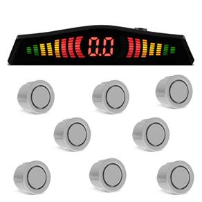 Sensor Estacionamento 8 Pontos Prata Display LED Colorido