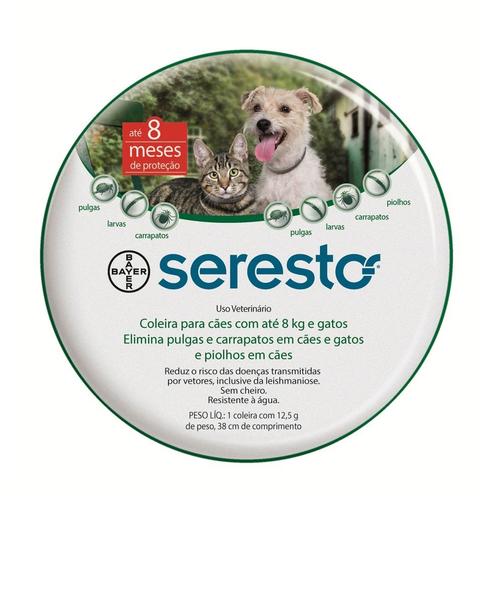 Seresto Coleira Antipulgas e Carrapatos para Cães e Gatos Até 8 Kg - Bayer