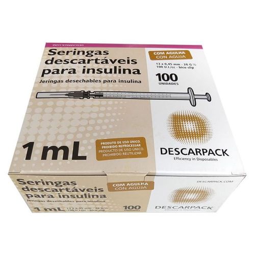 Seringa 1ml Insulina com Agulha 13 X 0,45 Mm Cx/100 Un - Descarpack
