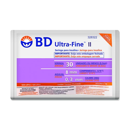 Seringa BD Ultra-Fine Insulina 30U Agulha Curta 8mm com 10 Unidades