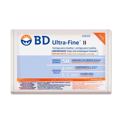 Seringa BD Ultra-Fine Insulina 50U Agulha Curta 8mm com 10 Unidades