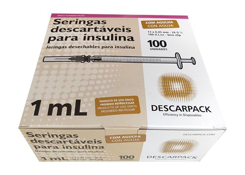Seringa Insulina com Agulha Cx C/ 100un - Descarpack
