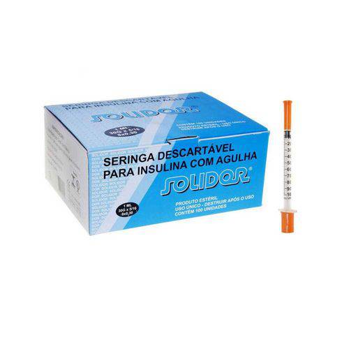 Tudo sobre 'Seringa Insulina Solidor 1ml 30g 8x0,30mm (caixa com 100 Unidades)'