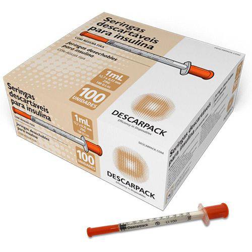 Seringa para Insulina com Agulha 8,0x0,30mm 30g C/ 100 Un. Descarpack