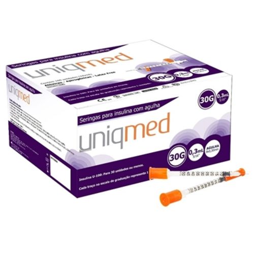 Seringa para Insulina Uniqmed 0,3ml 8x0,30mm 30g 100un
