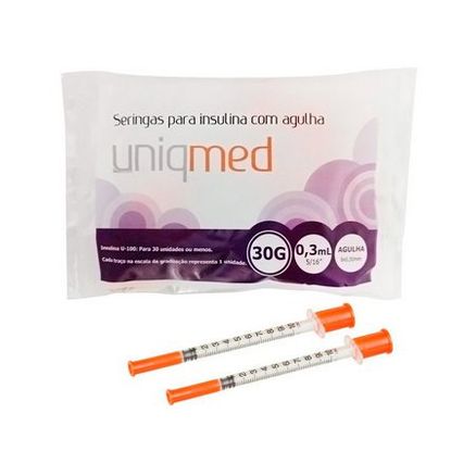 Seringas para Insulina com Agulha Uniqmed 30G 0,3ml (8x0,30mm) 10 Unidades