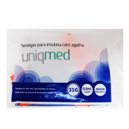 Seringas para Insulina com Agulha Uniqmed 31G 0,5ml (6x0,25mm) 10 Unidades