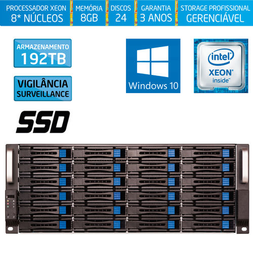 Servidor-storage Silix X1200h24 V6 Intel Xeon 3.5 Ghz / 8gb / Ssd / 192tb Vigilância / Raid / Win 10
