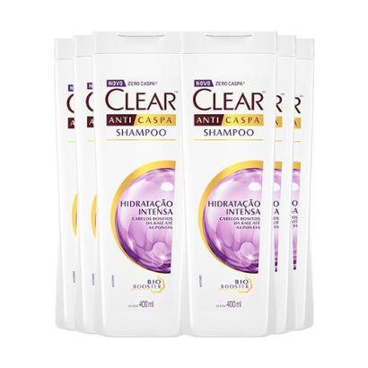Shampoo Anticaspa Clear Hidratação Intensa 400ml - 6Un